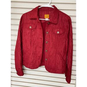 Ruby Rd. Women's Red Textured Jacket Size 6 Long Sleeve Casual Fall